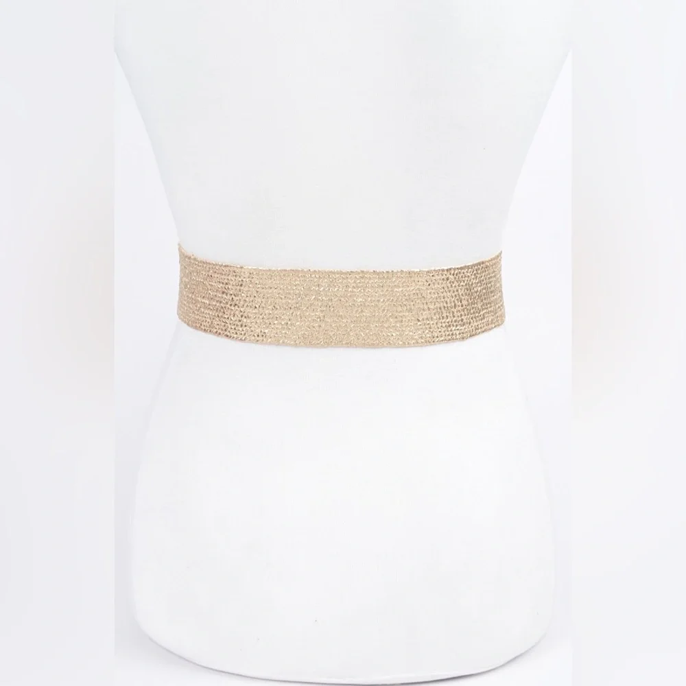 Gold or Silver Metallic Straw Statement Belt